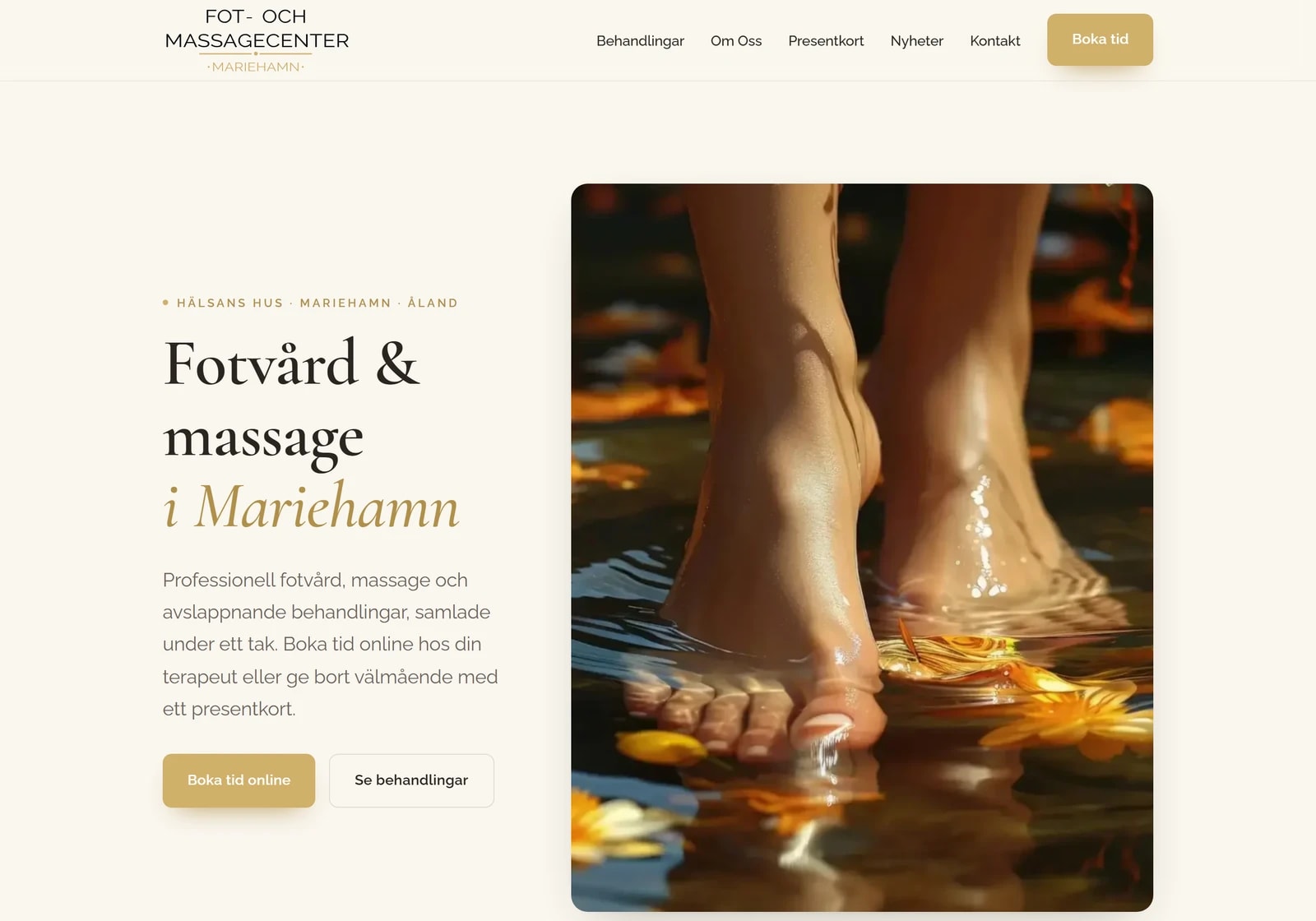 Fot- och Massagecenter i Mariehamn, startsidan byggd av UpNorth