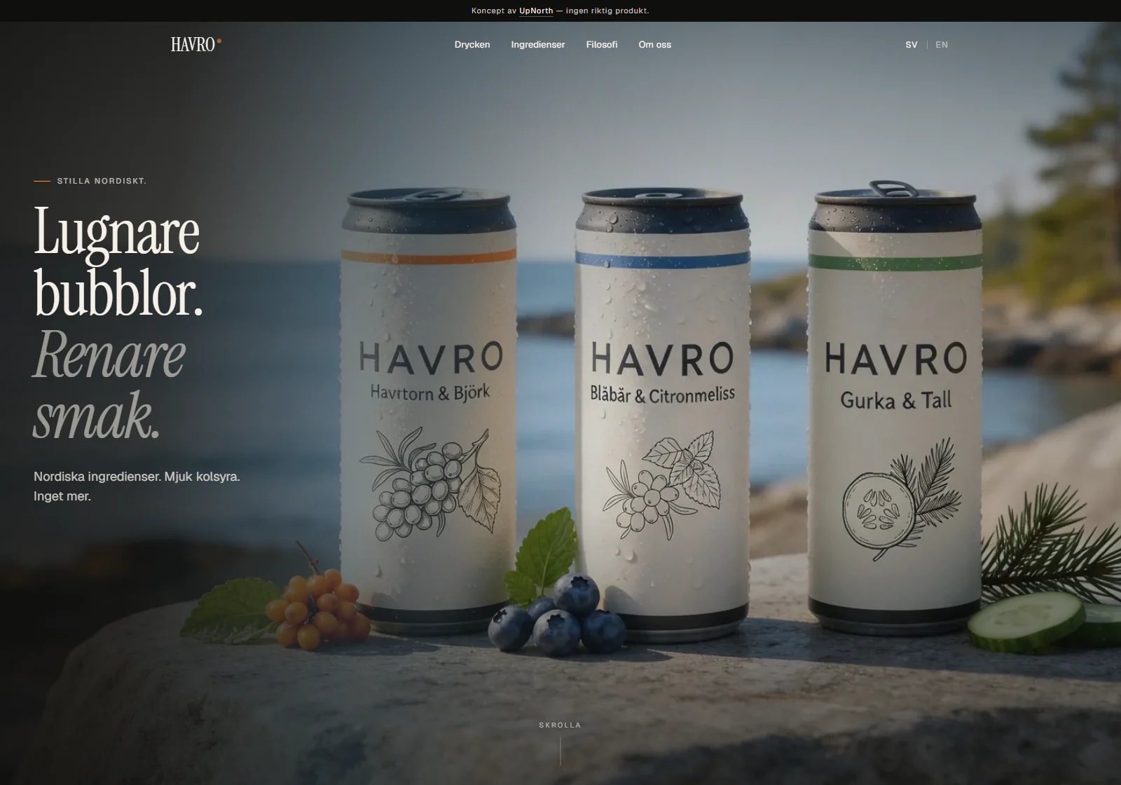 Havro, nordiskt dryckesvarumärke, demo av startsidan