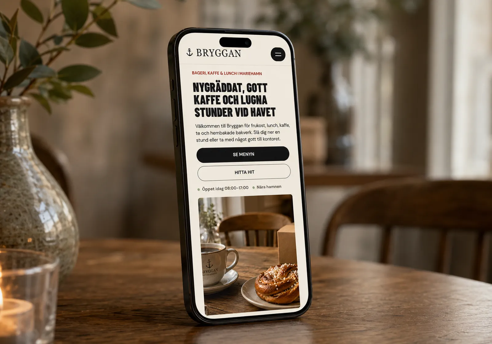 Bryggan – mobilvy av kafékonceptet