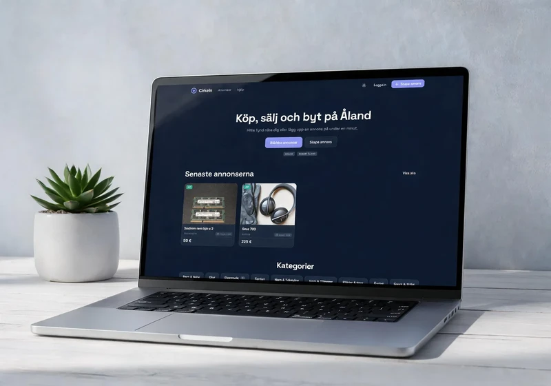 Cirkeln.ax – åländsk marknadsplats för köp och sälj, startsidan i desktopvy