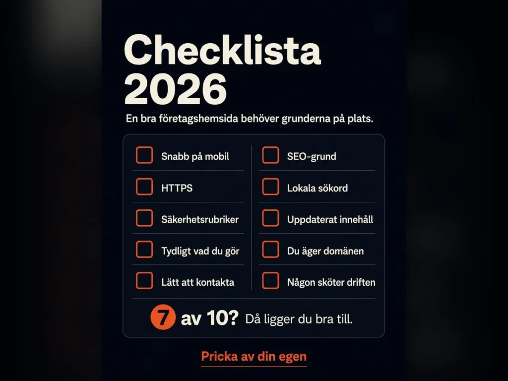 Checklista: 10 saker varje åländsk företagshemsida behöver 2026