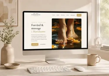 Fot- och Massagecenter – klinikwebb i Mariehamn, startsidan i desktopvy